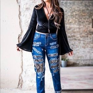 Glam Misses Ripped Jeans With Snake Print